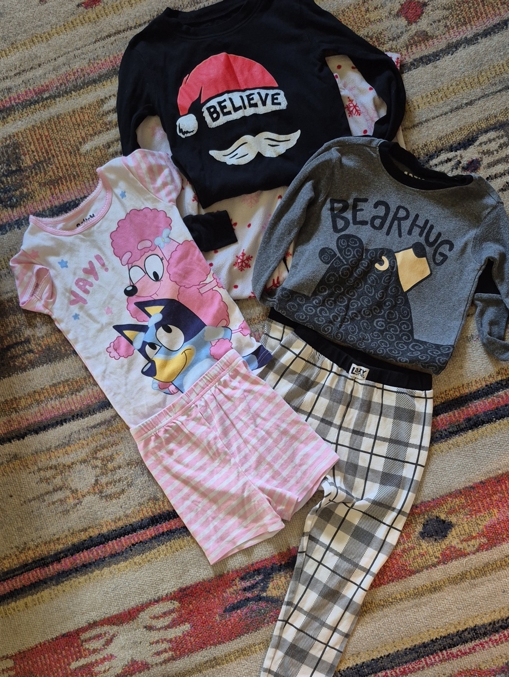 Lazy One Kids Mixed Character Pajama Set in Pink, Black & Gray